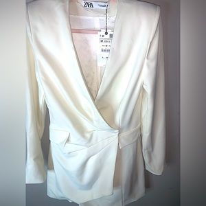 ZARA Women’s Blazer Dress NWT med FRONT CLOSURE, removable shoulder pads, cream